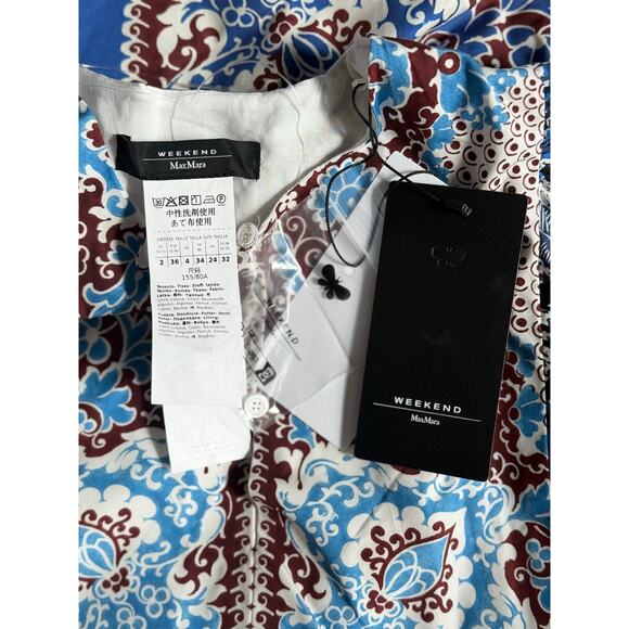 NWT Weekend Max Mara Turquoise Ghiotto Midi Cotton Boho Dress Blue Size 2 XS - Picture 7 of 8